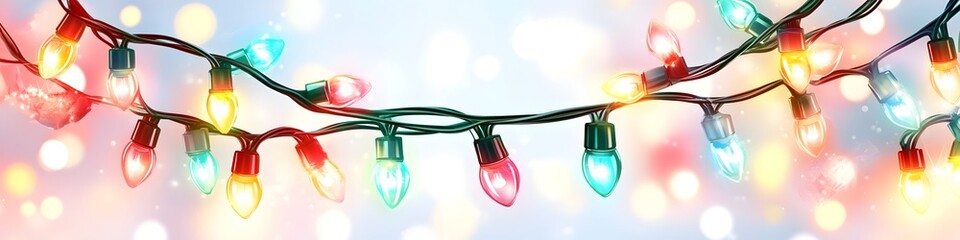 Christmas lights. Vector xmas garland. Isolated cable lightbulb decoration. Holiday christmas led string color lights on transparent background.
