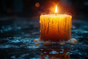 Poster - a candle melting down to its base, symbolizing the slow but steady passing of moments. concept of im