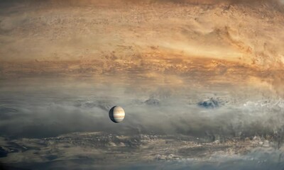 Wall Mural - close-up view of saturn’s moons, including titan and rhea. video