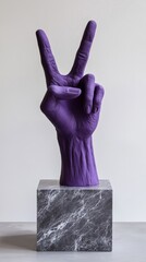 Poster - Purple hand sculpture on marble base