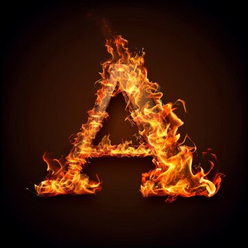 Letter A. Fire flames on black isolated background. Part of alphabet set.