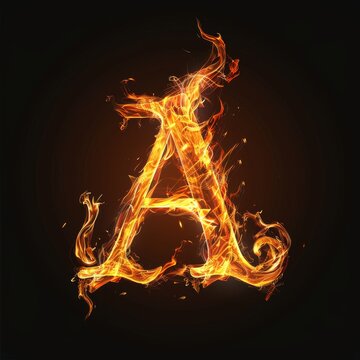 Letter A. Fire flames on black isolated background. Part of alphabet set.