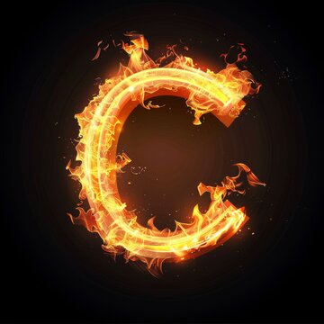 Letter C. Fire flames on black isolated background. Part of alphabet set.