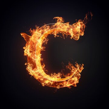 Letter C. Fire flames on black isolated background. Part of alphabet set.