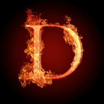 Letter D. Fire flames on black isolated background. Part of alphabet set.