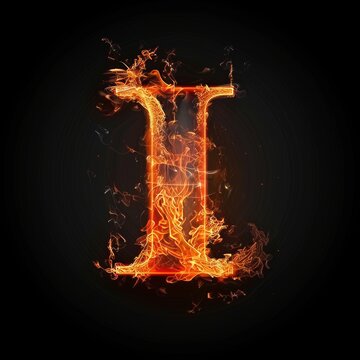 Letter I. Fire flames on black isolated background. Part of alphabet set.