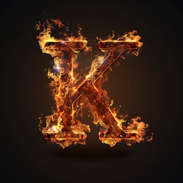 Letter K. Fire flames on black isolated background. Part of alphabet set.