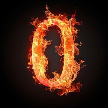 Number 0. Fire flames on black isolated background. Part of number set.