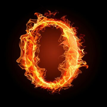 Number 0. Fire flames on black isolated background. Part of number set.
