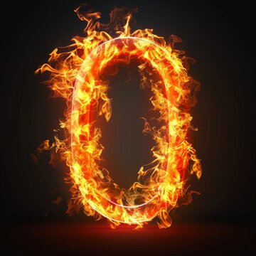 Number 0. Fire flames on black isolated background. Part of number set.