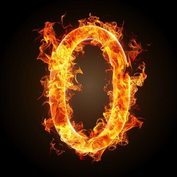 Number 0. Fire flames on black isolated background. Part of number set.