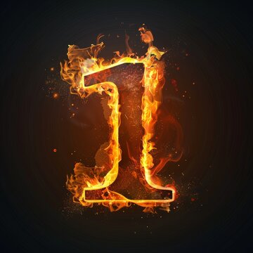Number 1. Fire flames on black isolated background. Part of number set.