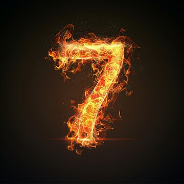 Number 7. Fire flames on black isolated background. Part of number set.