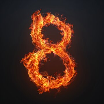 Number 8. Fire flames on black isolated background. Part of number set.