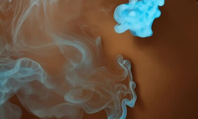 Poster - Frosty blue vapor on a warm brown background. Video