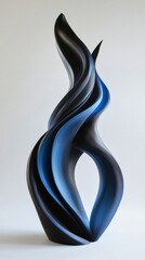 Poster - Abstract black and blue twisted sculpture on white background