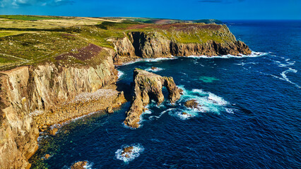 Stunning Aerial View of Rugged Coastal Cliffs at Land's End, Cornwall, UK