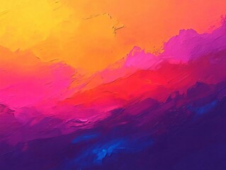 Poster -  vibrant abstract landscape painting with warm colors blending into cool hues, creating a harmonious and dreamy atmosphere.