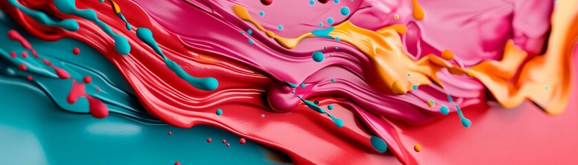 Poster - Vibrant abstract paint swirl showcasing pink, blue, and yellow hues, perfect for artistic and creative projects.