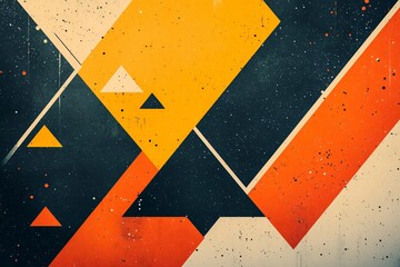 Poster - Vibrant geometric abstract design featuring bold triangles and color contrasts in yellow, orange, and dark tones.