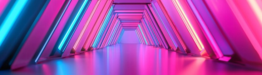 Poster - A vibrant tunnel illuminated with neon lights, creating a futuristic atmosphere. Perfect for showcasing modern design and technology.