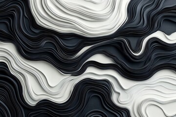 Poster - An abstract composition featuring layered black and white paper, creating a dynamic and textured wave-like pattern.