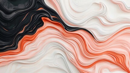 Poster - An abstract swirl of black, white, and coral hues creates a stunning visual flow, perfect for modern design and artistic projects.
