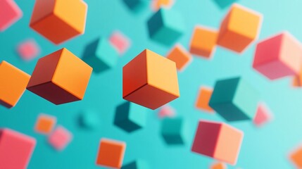 Poster - Colorful geometric cubes floating in space, creating a vibrant and dynamic visual effect against a sleek background.