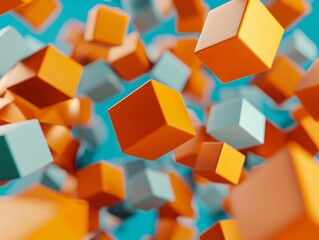 Poster - Dynamic floating cubes in vibrant colors create a modern abstract background, ideal for design and technology concepts.