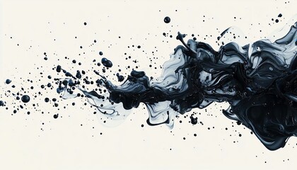 Poster - Dynamic abstract art showcasing fluid black ink waves on a light background, perfect for contemporary design and creative projects.