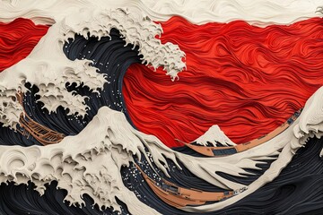 Poster - Dynamic wave artwork features intricate designs with dramatic colors and forms, blending nature's power and artistic expression.