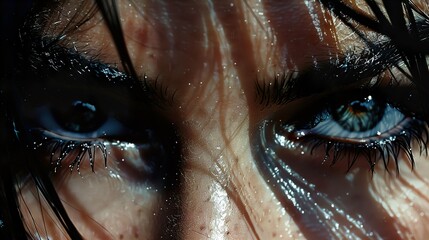 Canvas Print - Close-Up Portrait of Woman's Eyes with Water Drops