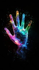Wall Mural - colorful cosmic hand against black background, digital art concept