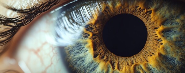 Macro shot of a human eye with colorful iris. Vision and detail concept