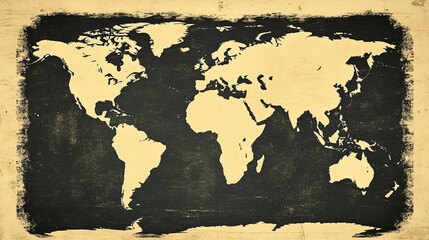  Vintage World Map on Grunge Background.