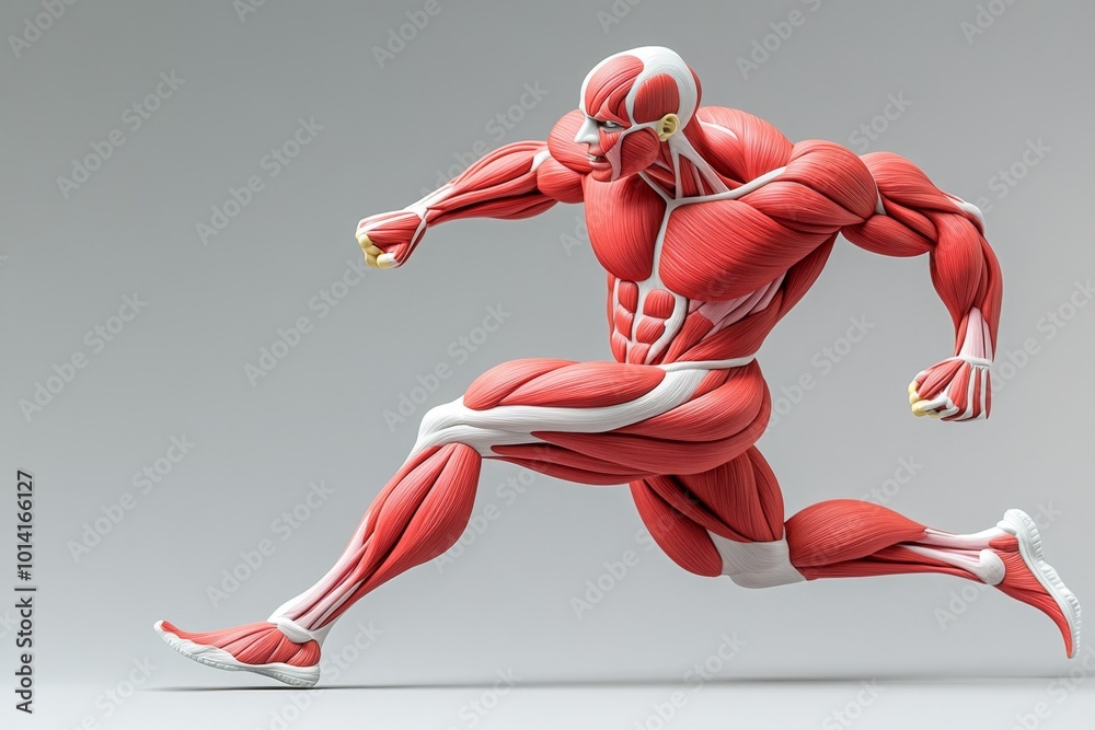 Muscle Movement Model Realistic diagram of skeletal muscles during exercise, showing how ...