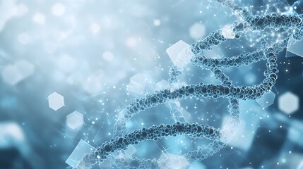 Poster - Abstract Blue DNA Helix with Geometric Shapes and Bokeh Effects