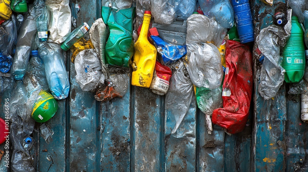 Plastic recycling at a facility where collected plastic bottles and ...