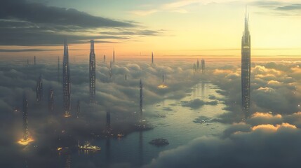 ciudad futurista en el horizonte. 