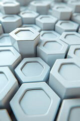 Poster - A captivating composition showcases numerous hexagonal forms arranged meticulously, each with a sleek, modern design, creating a visually striking pattern that evokes depth and dimension.