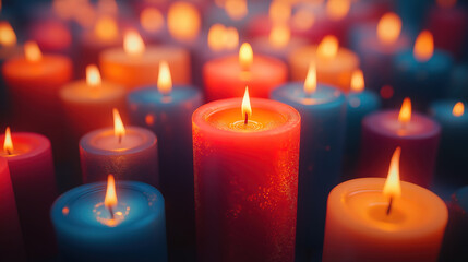 Soothing Close-Up of Aligned Candles with Warm Light