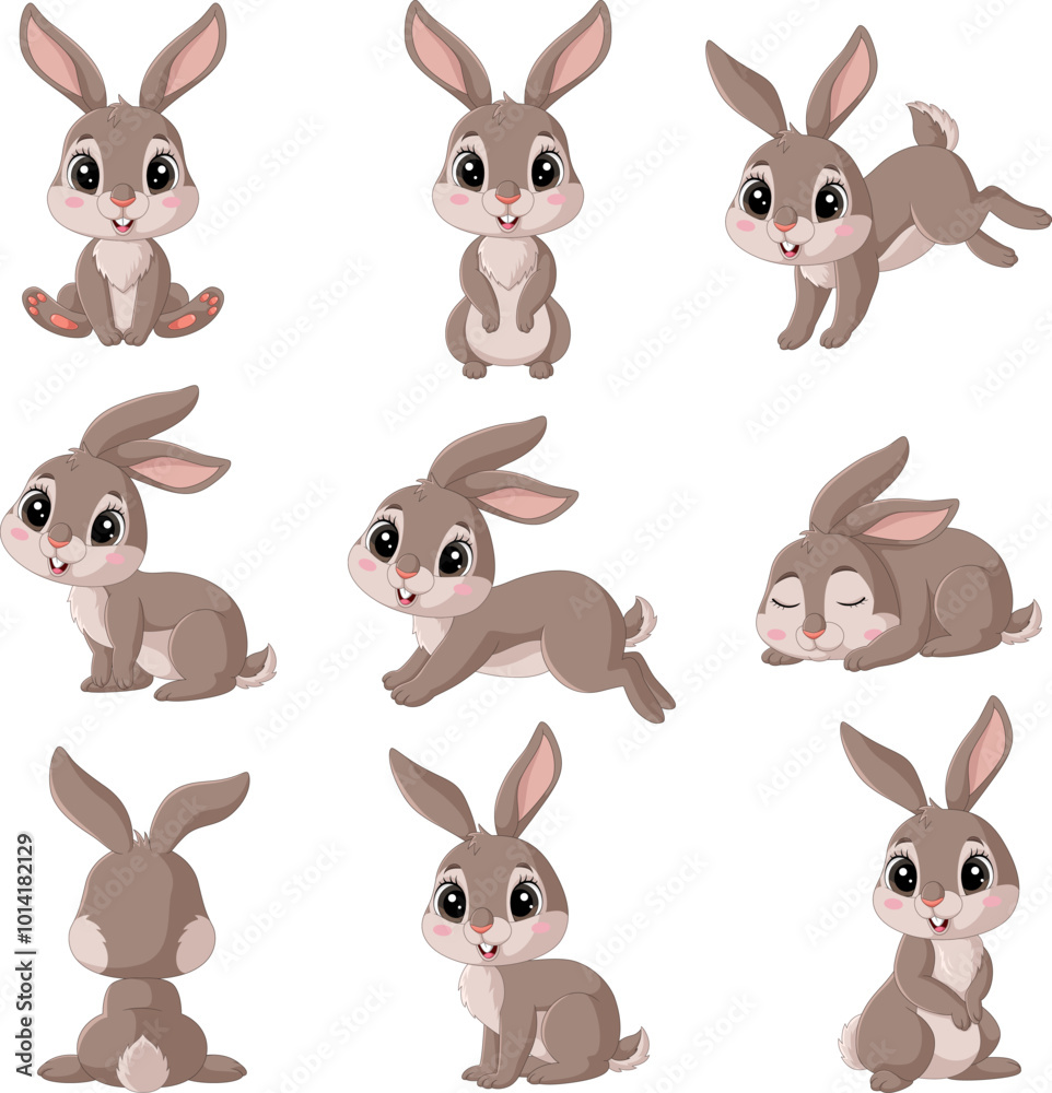 Cartoon happy rabbit collection set Stock Vector | Adobe Stock