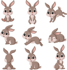 Wall Mural - cartoon happy rabbit collection set