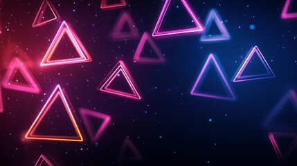 Poster - A mesmerizing backdrop featuring a dynamic composition of vibrant neon triangles in pink and blue hues, creating a futuristic and abstract aesthetic. The triangles float against a dark background with