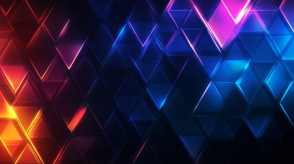 Poster - a mesmerizing display of dynamic geometric shapes formed by vibrant neon triangles, symbolizing ener