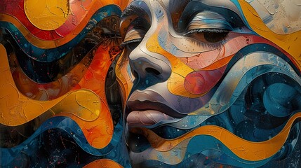 Wall Mural - Abstract Portrait of a Woman with Colorful Patterns