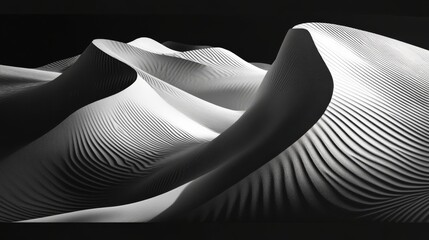Aufkleber - Abstract black and white sand dunes with textured patterns, artistic landscape. Minimalist nature and design concept