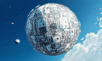 Wall Mural - Massive futuristic space station orbiting in deep space with ai generated.
