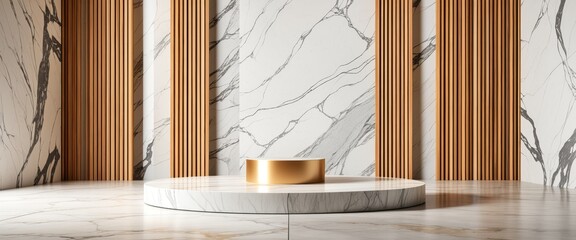 Studio Room for Product Presentation Against Concrete Wall with Marble Podium