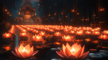 Poster - Peaceful Candlelight Display at the Temple, Enhancing the Divine Ambiance